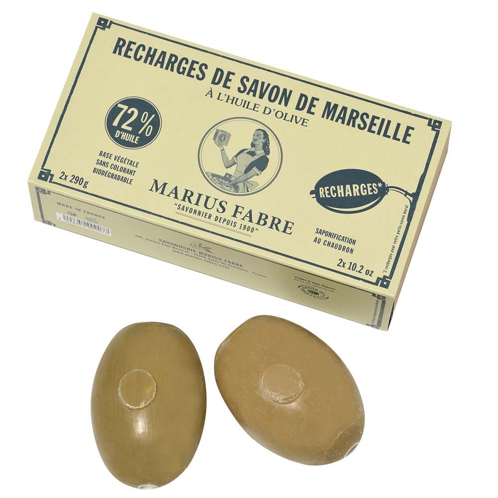 Marseille zeep Savon de Marseille olijfoliezeep Marius Fabre ovaal muurhouder navulling